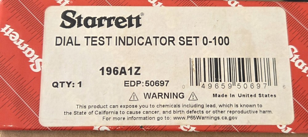 Starrett 196A1Z Universal Back Plunger Dial Indicator