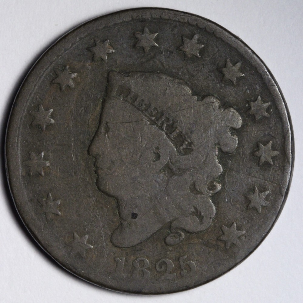 1825 Coronet Head Large Cent CHOICE GOOD E105 VUND