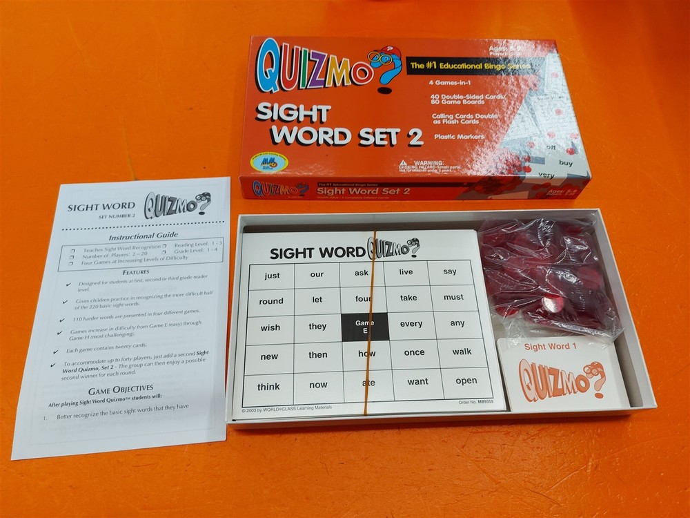 ⭐️⭐️⭐️⭐️⭐️ Quizmo Sight Word Set 2 Complete Educational Bingo Game Age 5-9
