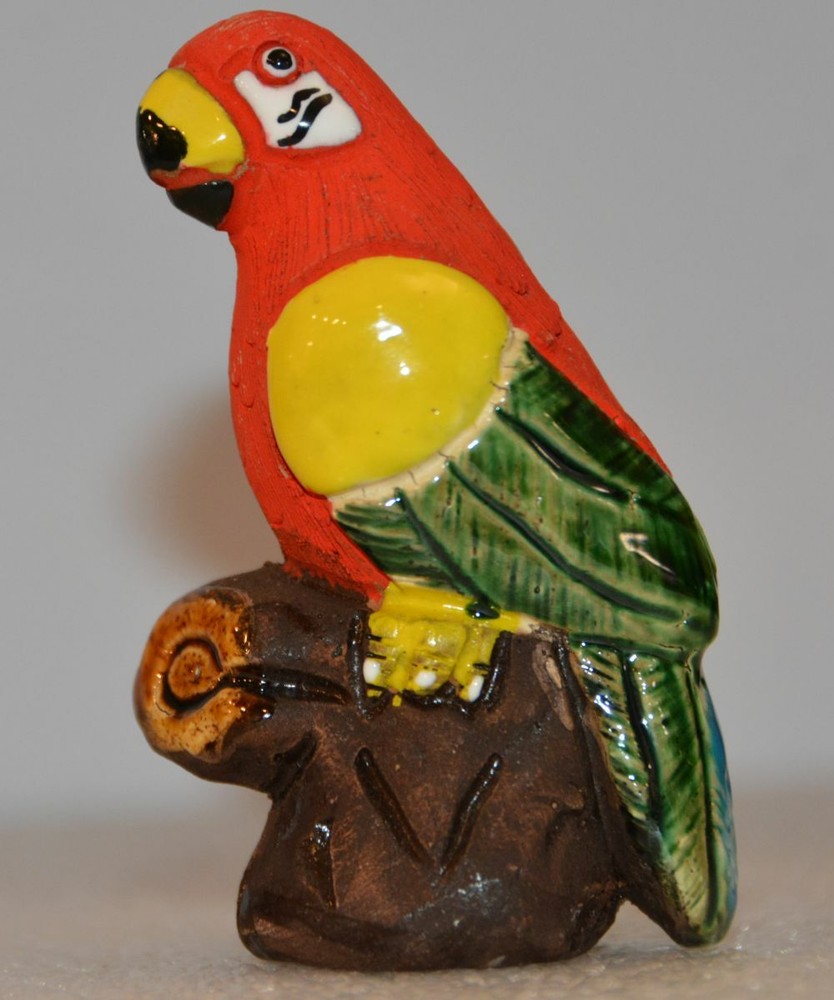 Tiny Red Parrot Ornament Sculpture 3.25" tall