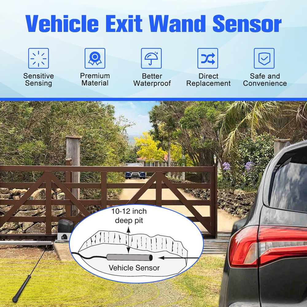 Driveway Gate Vehicle Exit Wand Sensor with 50 Ft Cable, Automatic Gate Opener C