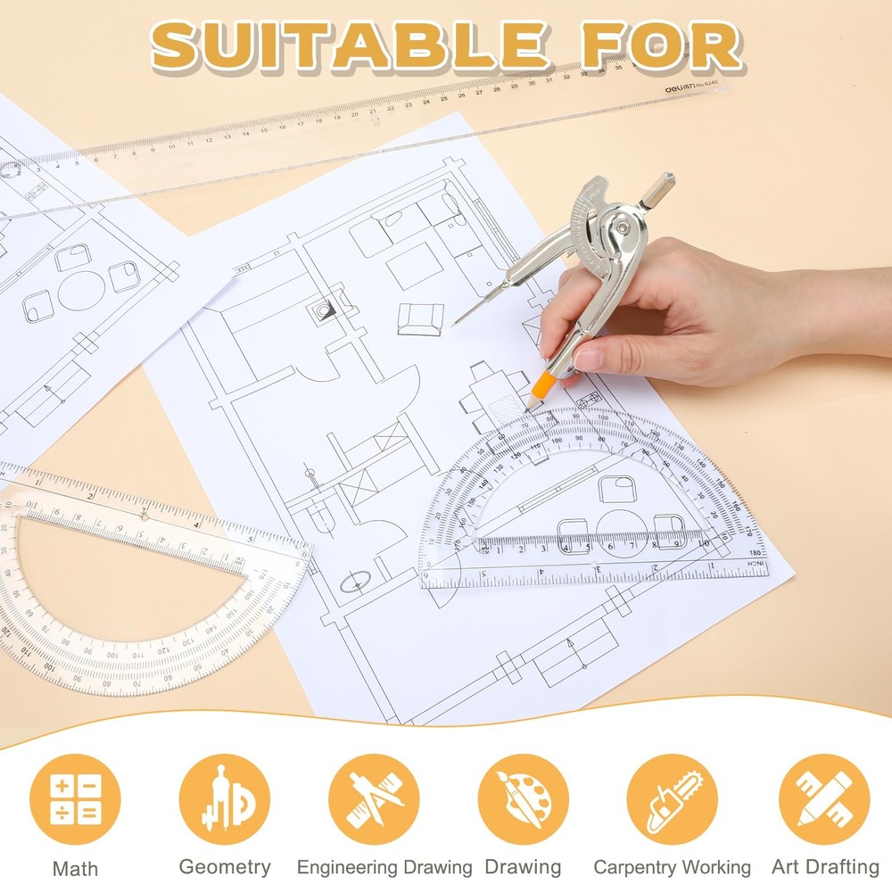 30 Pack Geometry Tool Set, Math Compass for Geometry and 6 Inch Protractor Se...