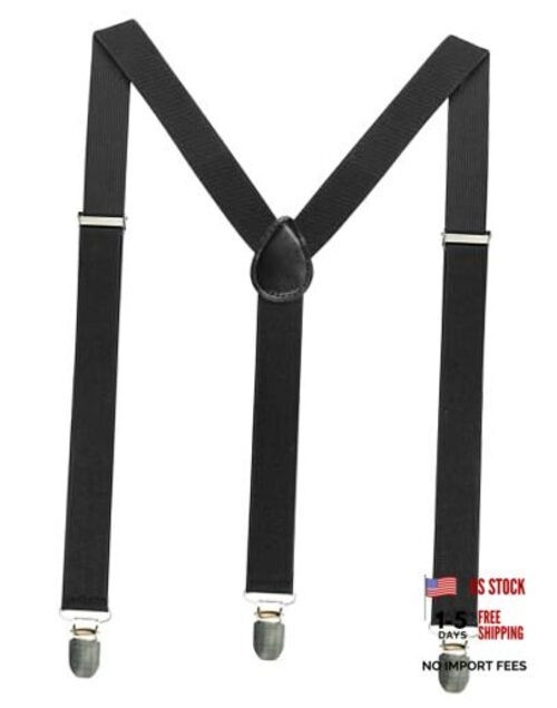 Solid Color Mens Suspender with 3 Strong Clips Adjustable Braces Black