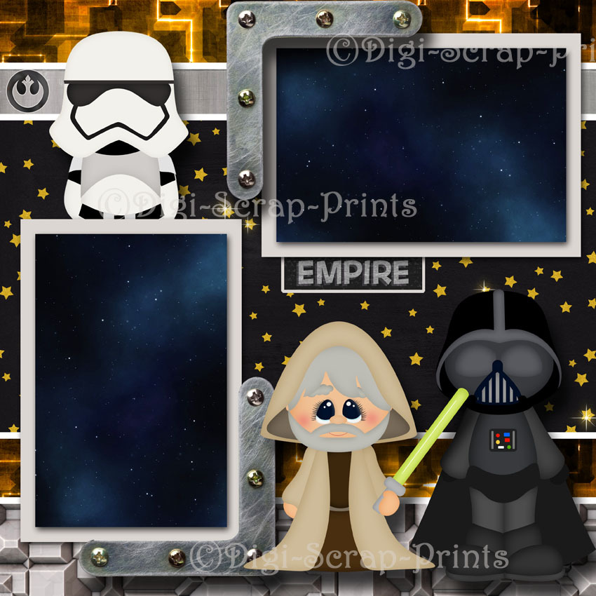 THE FORCE STAR WARS ~ 2 premade scrapbook pages PRINTED layout DIGISCRAP