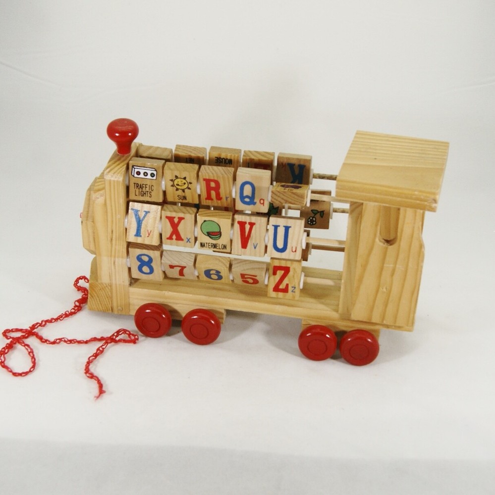 Vintage Wooden Train Engine Alphabet Push/Pull Toy