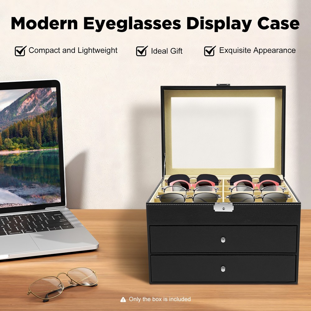 3 Layer Black Sunglasses Display Case, PU Leather Eyeglass Storage Box,