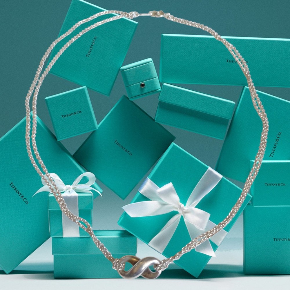 Authentic Tiffany & Co. Infinity Double Chain Necklace 15"⅝ Sterling Silver