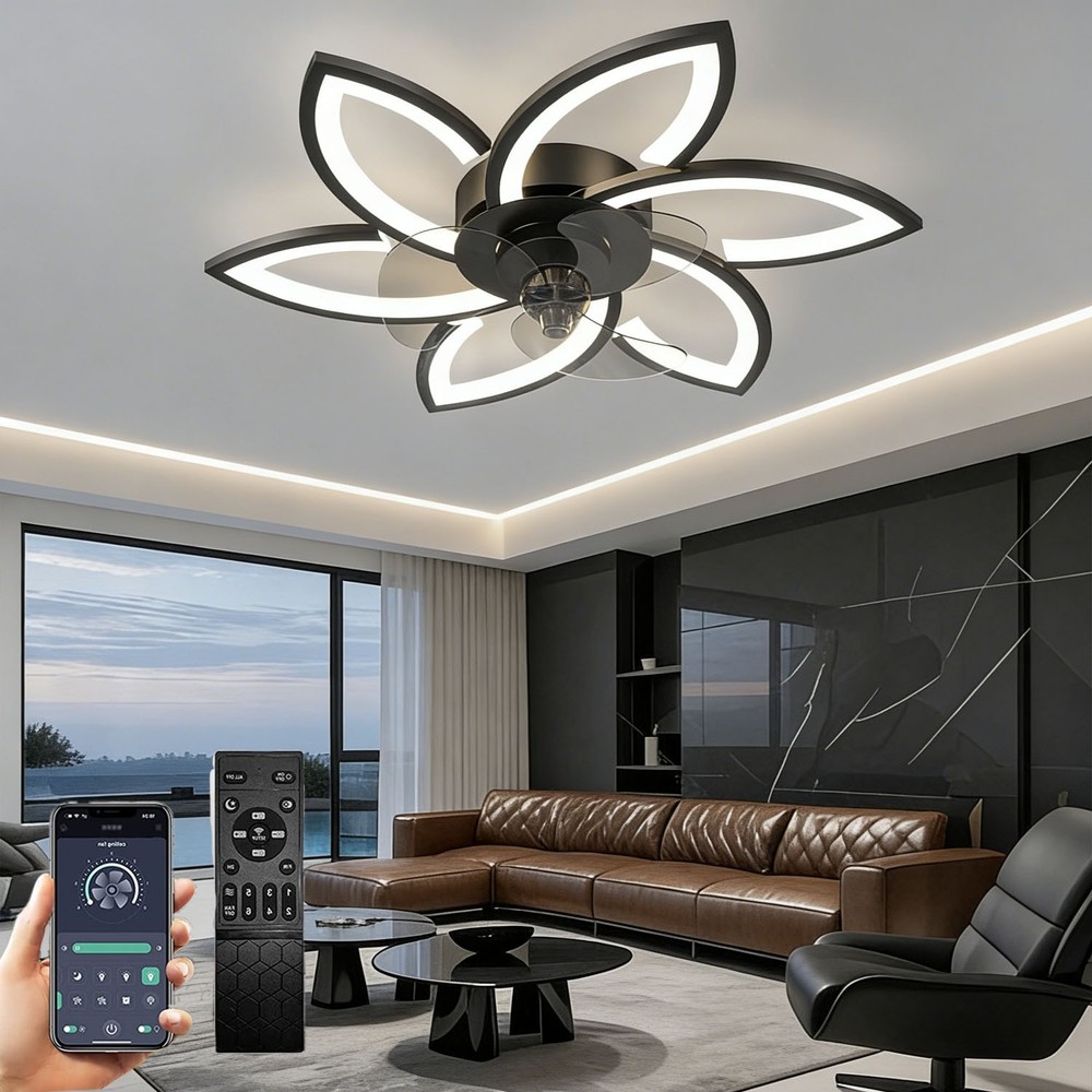 LED Low Profile Ceiling Fan Light Silent Dimmable Fan Light with Remote Control