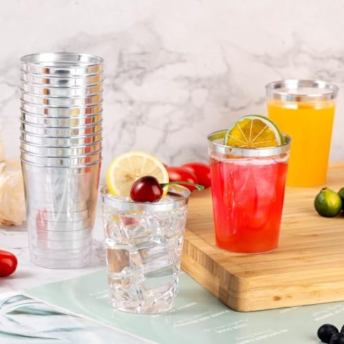 10oz Plastic Cups for Party, Disposable Silver Plastic 100PCS 10oz Silver