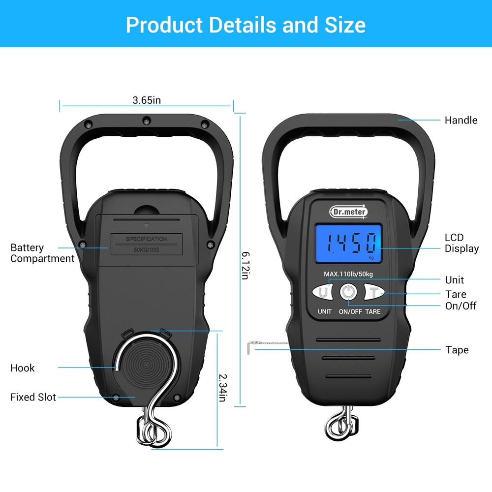 Dr.meter Fish Scale - Upgraded Backlit LCD Display Digital with Black