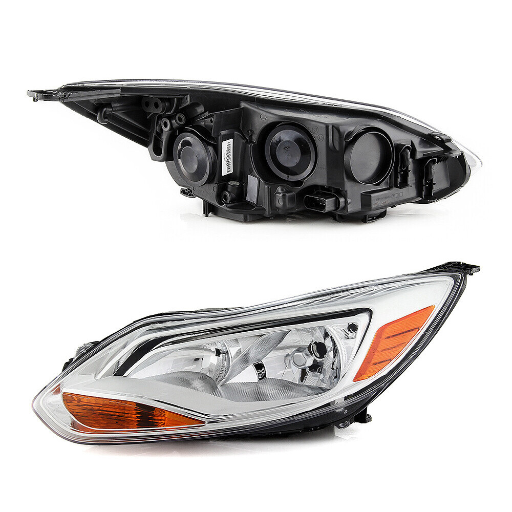 Halogen Headlight For 2012-2014 Ford Focus w/o Bulb Chrome Driver+Passenger Pair