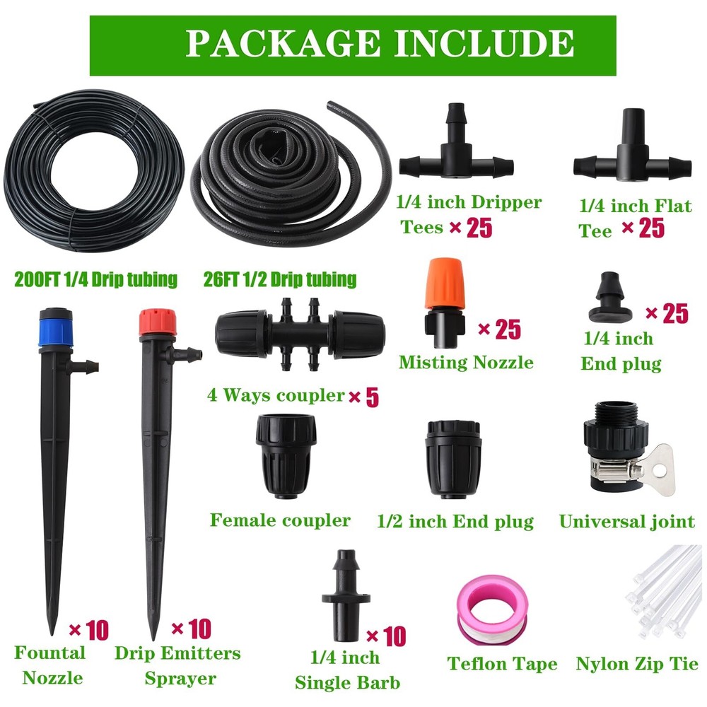 226FT Greenhouse Micro Drip Irrigation Kit Automatic Irrigation System Patio ...