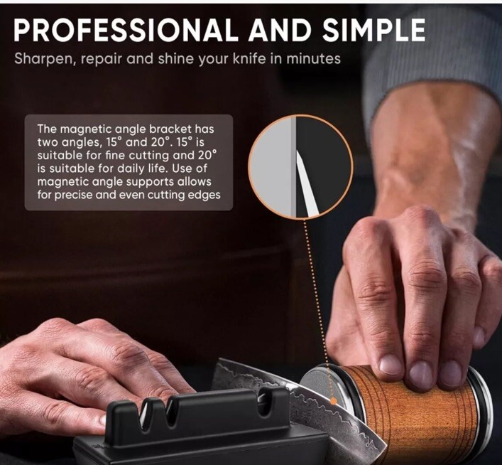 Rolling Knife Sharpener Magnetic Diamond 15 & 20 Degree Angle