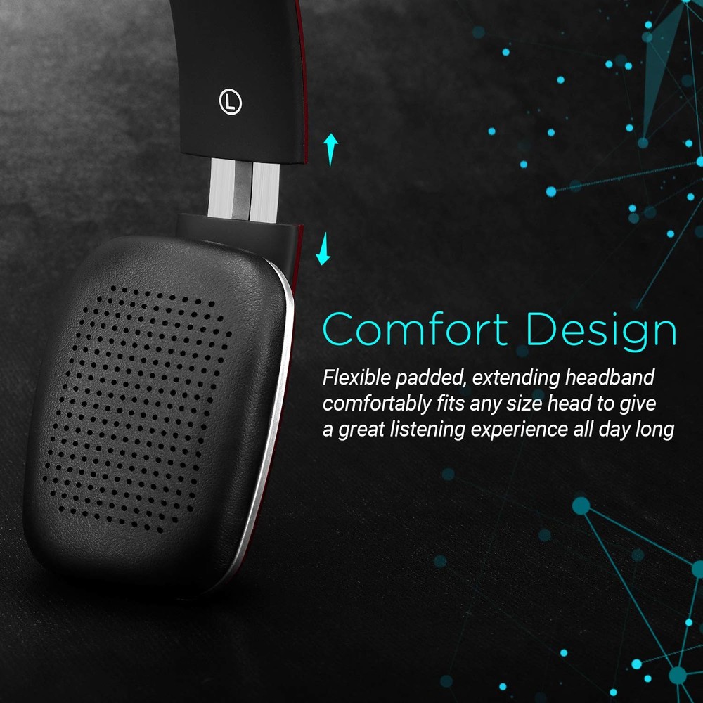 August EP636 Bluetooth Wireless On-Ear Headphones NFC Mic - Red