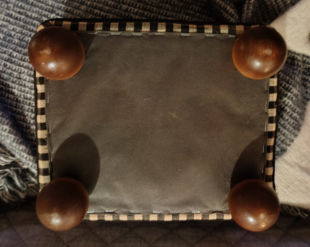 Low Upholstered Ottoman - Fruit Theme & Black & White Check Fabric-10 X 12X 7