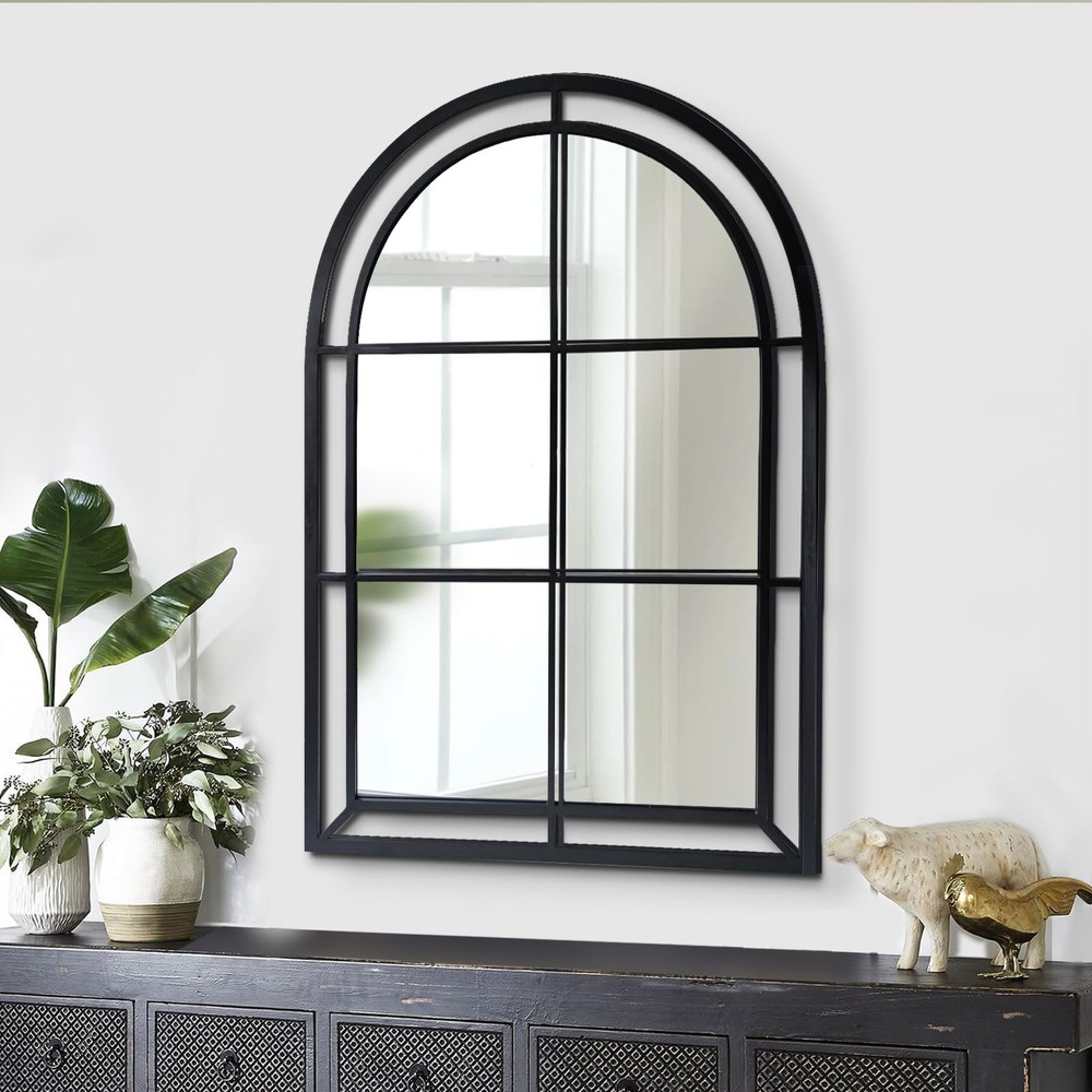 Arched Mirror,Big Decorative Black Window Pane Mirrors Decor for Wall Mouted/...