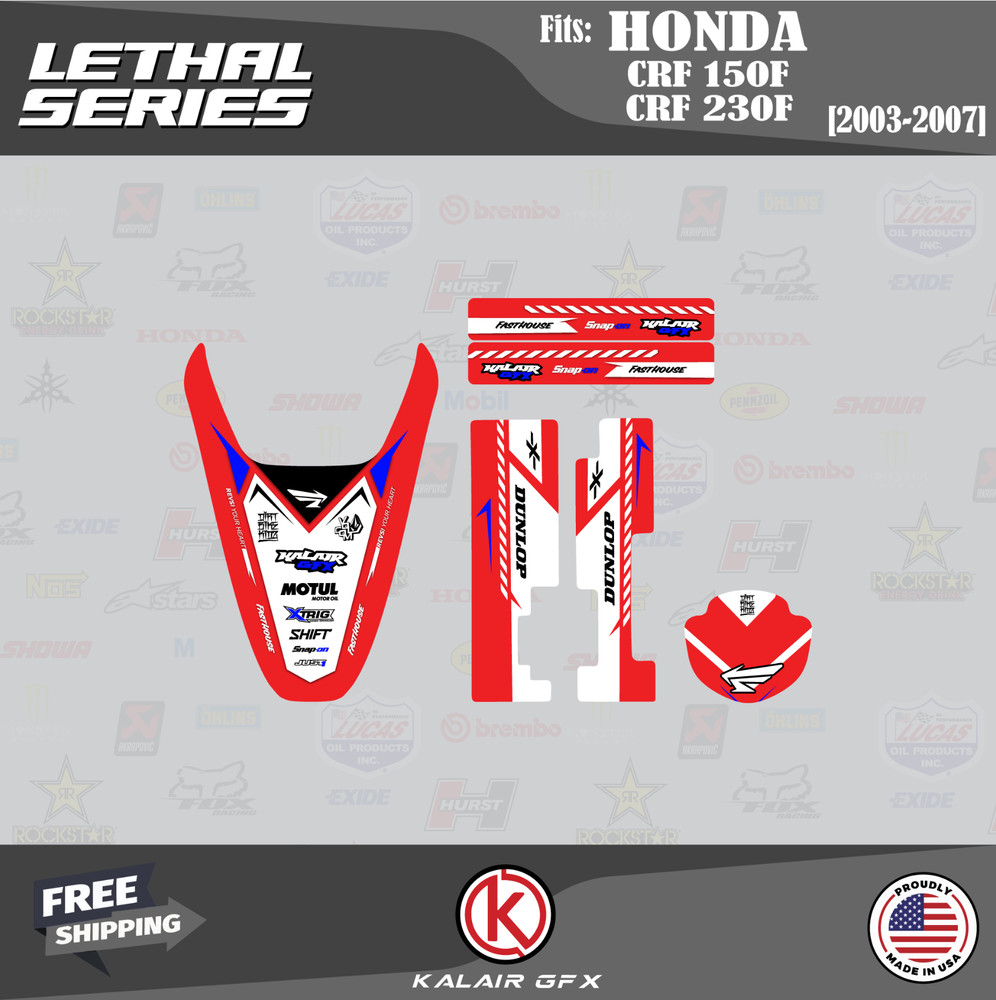Graphics Kit for HONDA CRF150F CRF230F (2003-2007) Lethal Series - Red