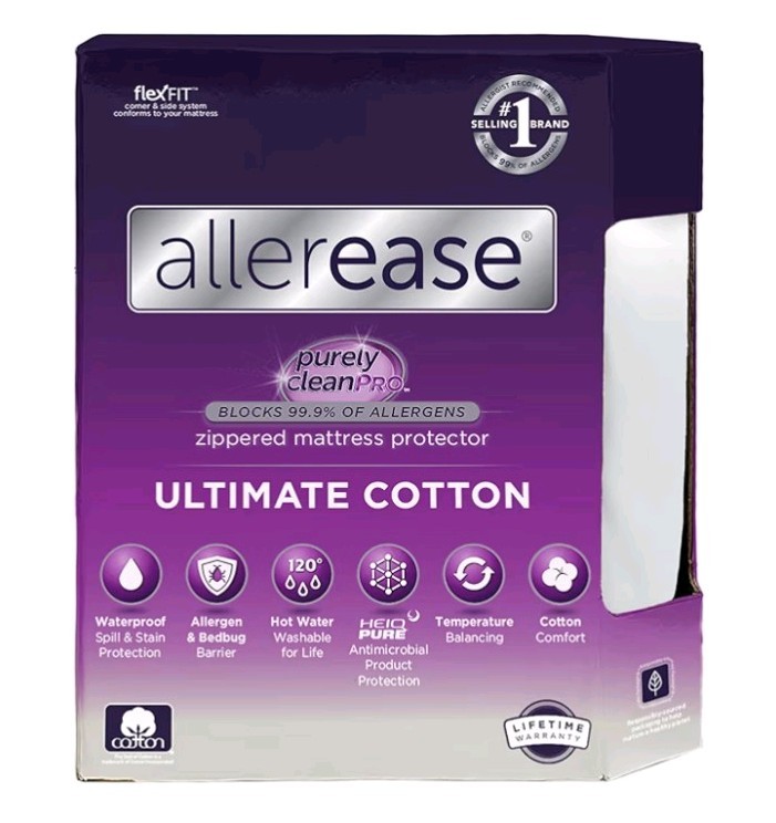 AllerEase Ultimate Cotton Waterproof Full Mattress Protector White Zippered