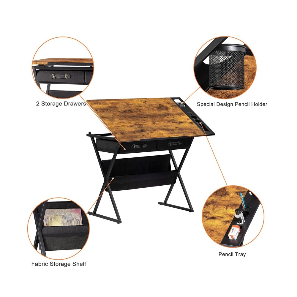 VECELO Drafting Table Art Desk Art Table Adjustable Drawing Table Tilted Tabl...