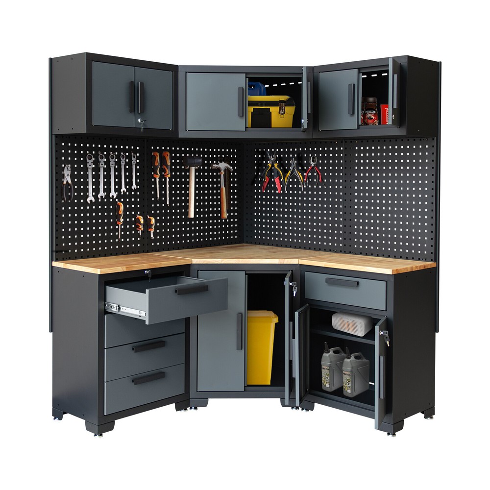 Multifunction Corner Workshop/Garage Cabinet System for Garage Tool Organization