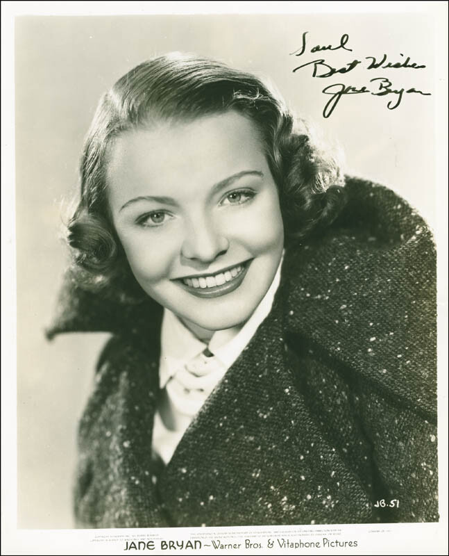 JANE BRYAN - INSCRIBED PHOTOGRAPH SIGNED CIRCA 1938