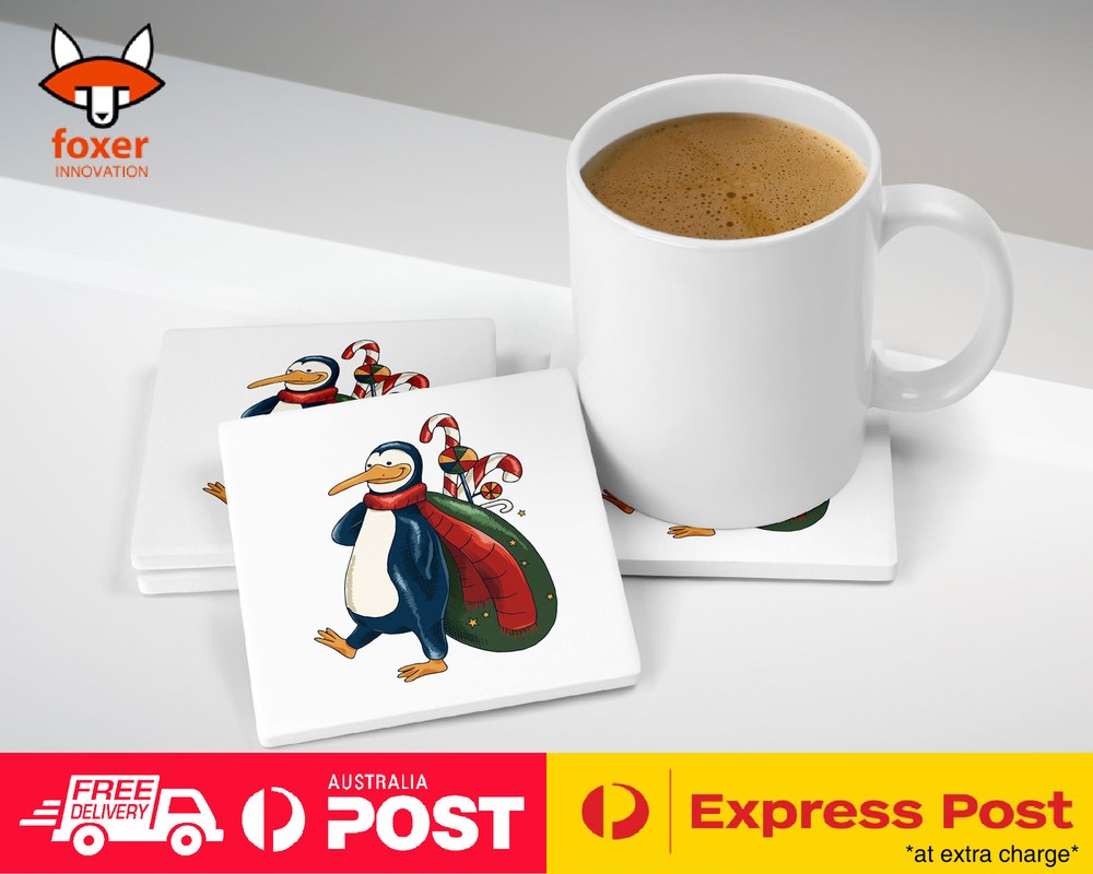 COASTER COFFEE DRINKING MAT|PENGUIN ON CHRISTMAS