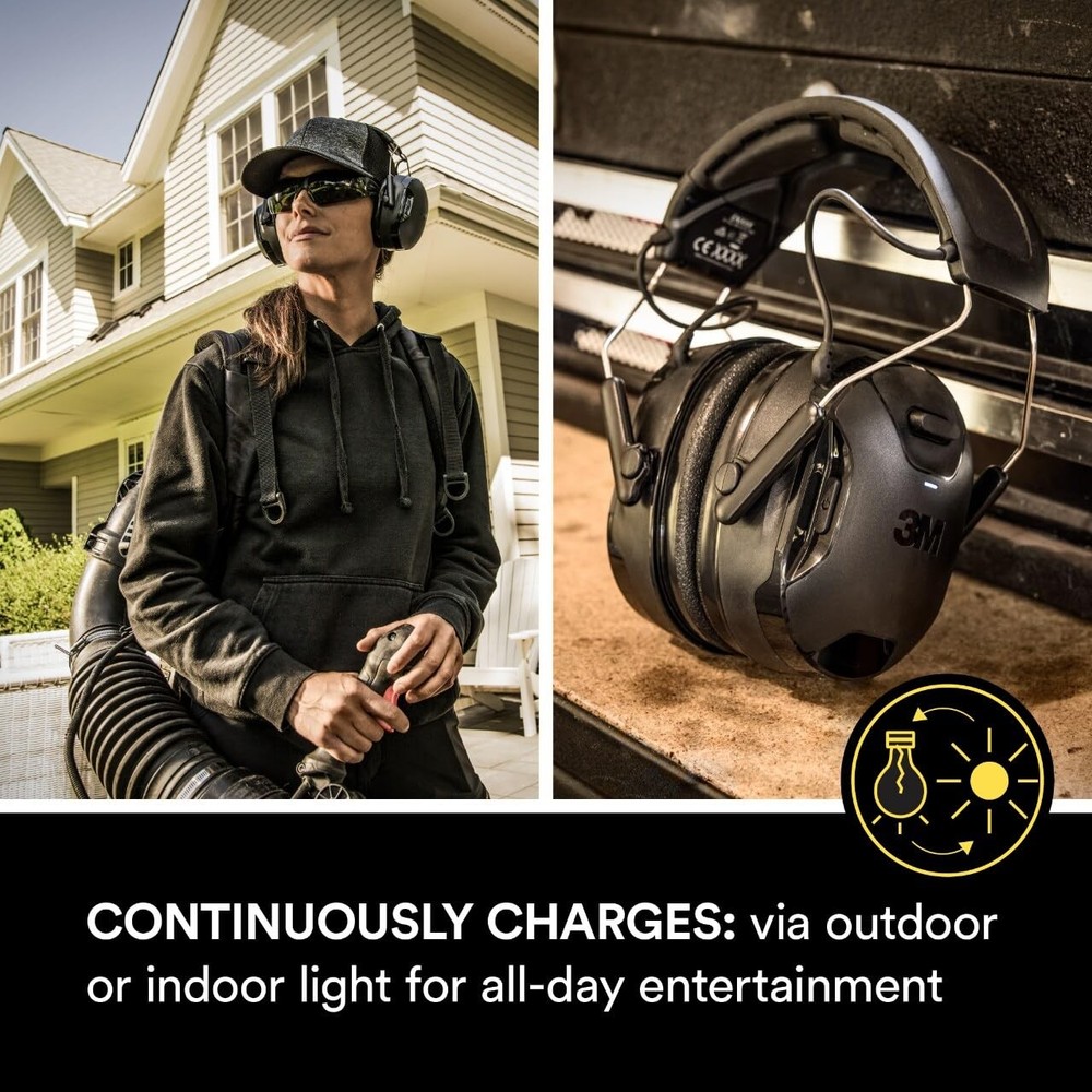3M WorkTunes Connect + Solar Wireless Hearing Protector with Bluetooth Techno...