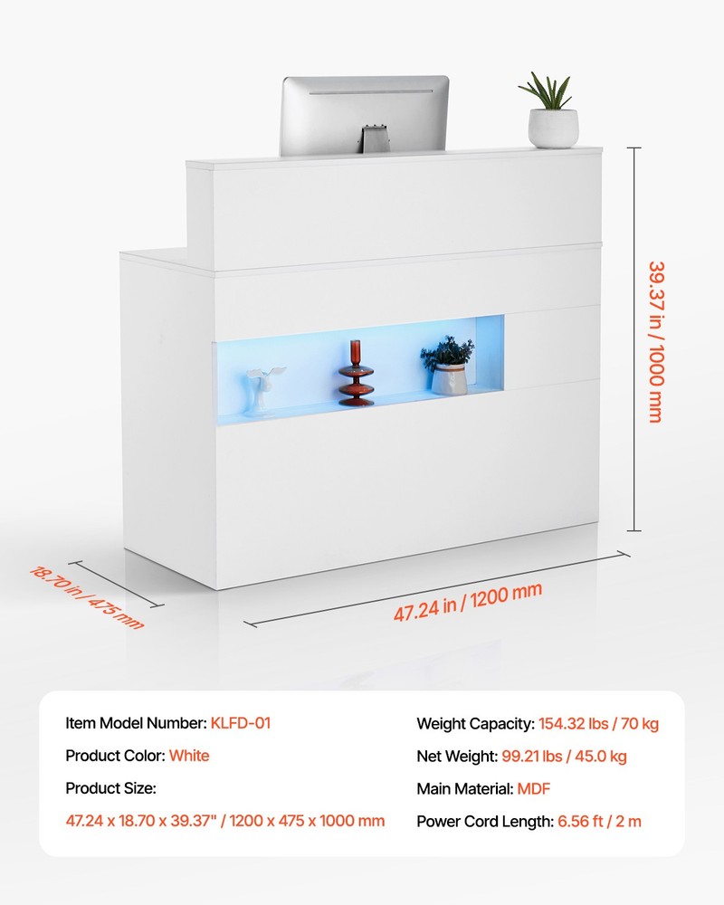 Uimoso Reception Desk Rectangular Front Counter Table 47.24in White Office Table