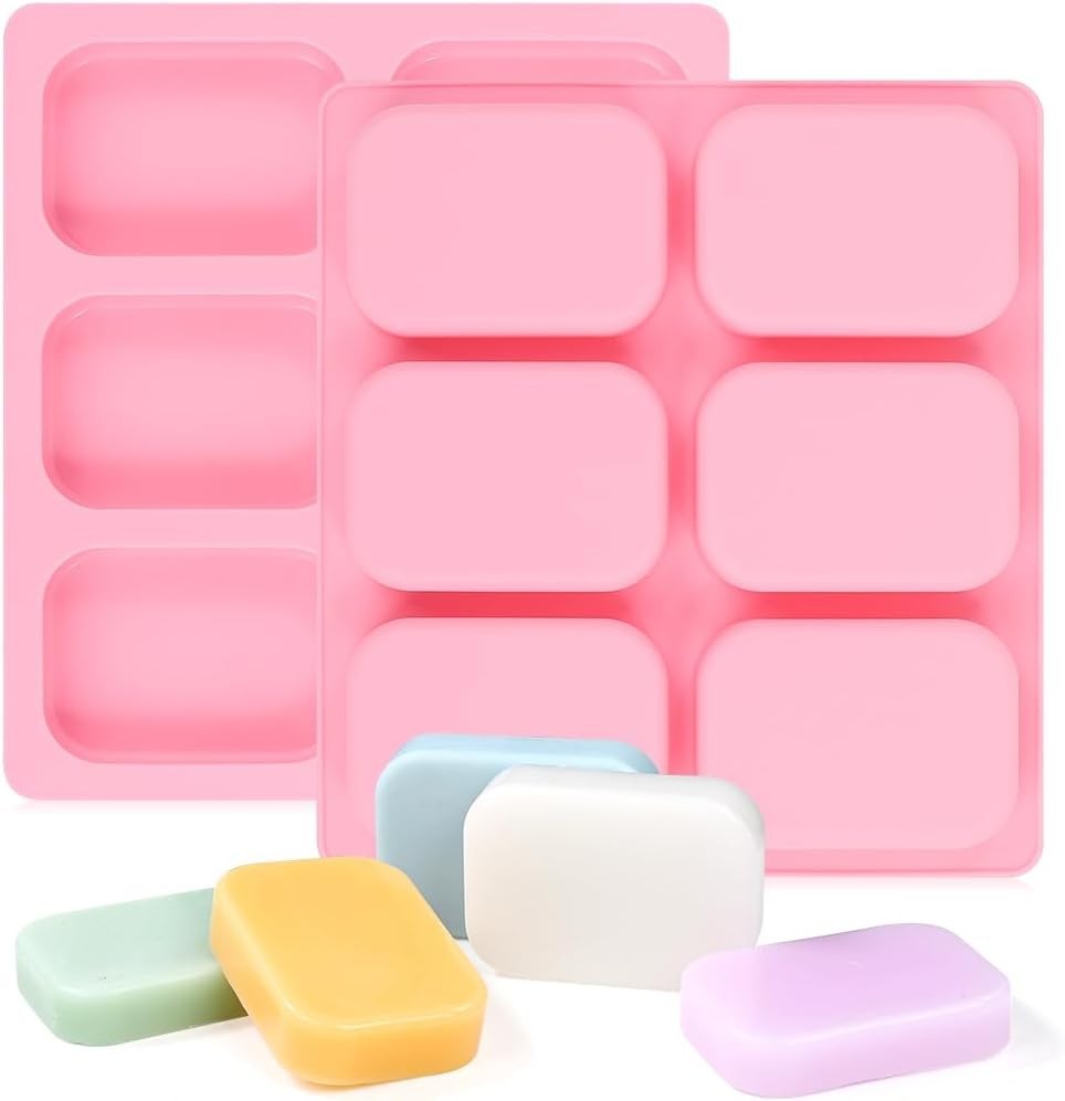 Versatile 6 Cavity Rounded Rectangle Silicone Molds for Soap & Crafts - 2 Pack
