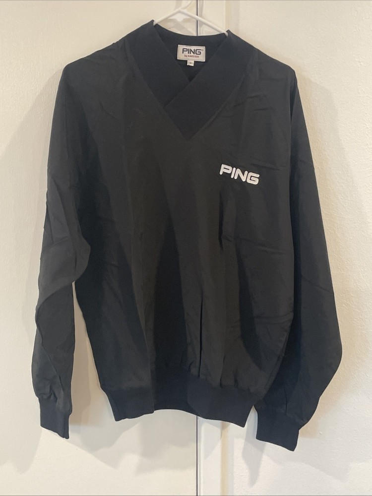 PING Karsten Short-Sleeve Windbreaker Pullover – Size S Black Logo Pattern