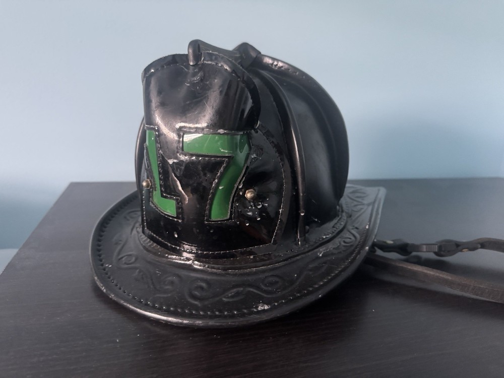 Leather Fire Helmet Front Boston Style #17 Shield