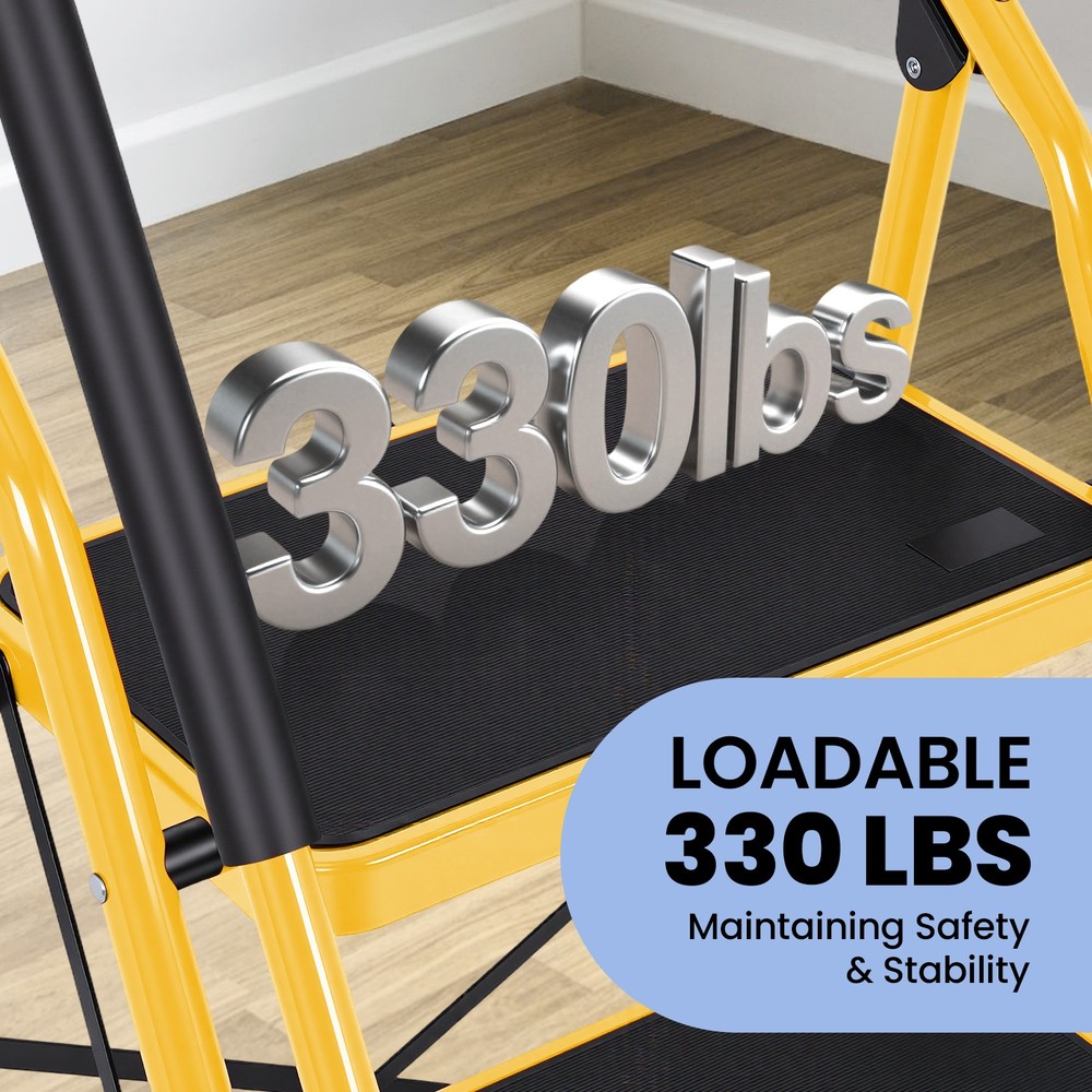 4 Step Ladder with Hankdrails, Folding Step Stool withSafety Lock yellow
