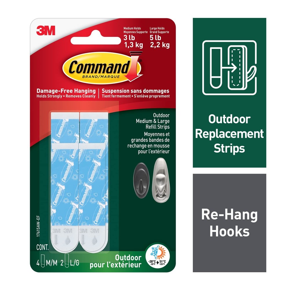 Command Outdoor Refill Strips, 4-Medium, 2-Large 4 White