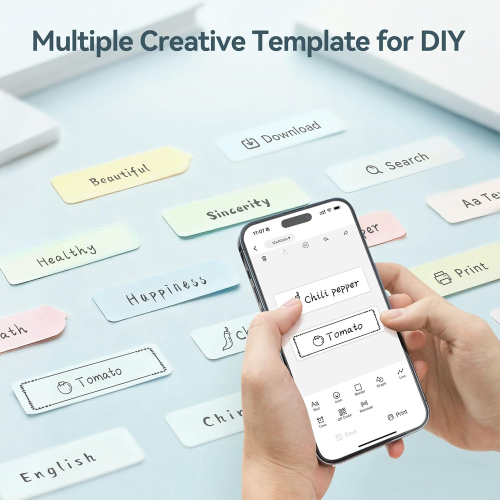 Mini Label Maker Machine with Tape AH-P05, Portable Bluetooth Mini Label Printer