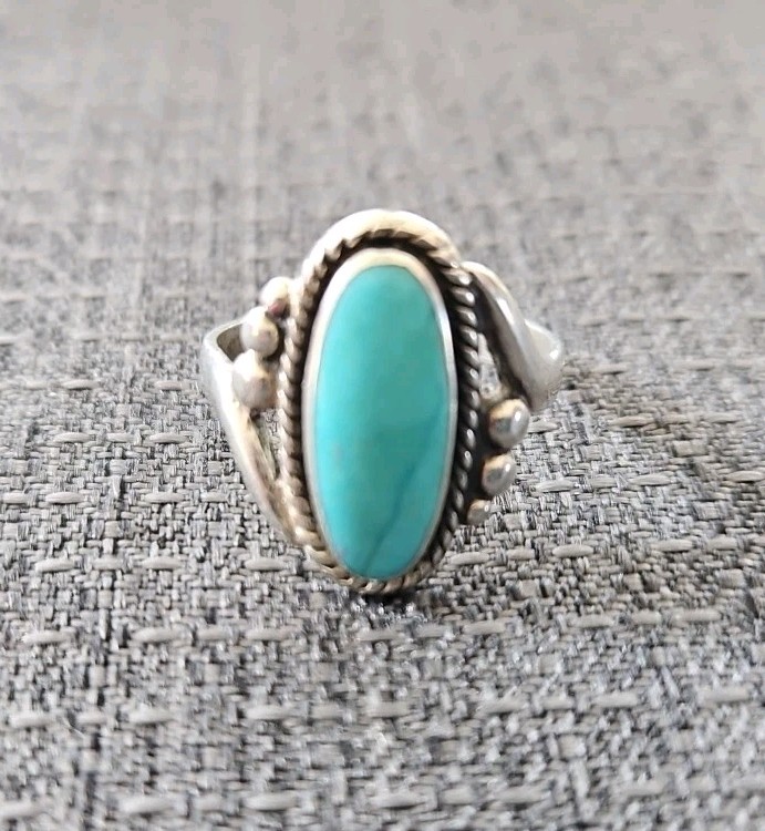 Vintage Turquoise Ring Bell Sterling Silver Size 8