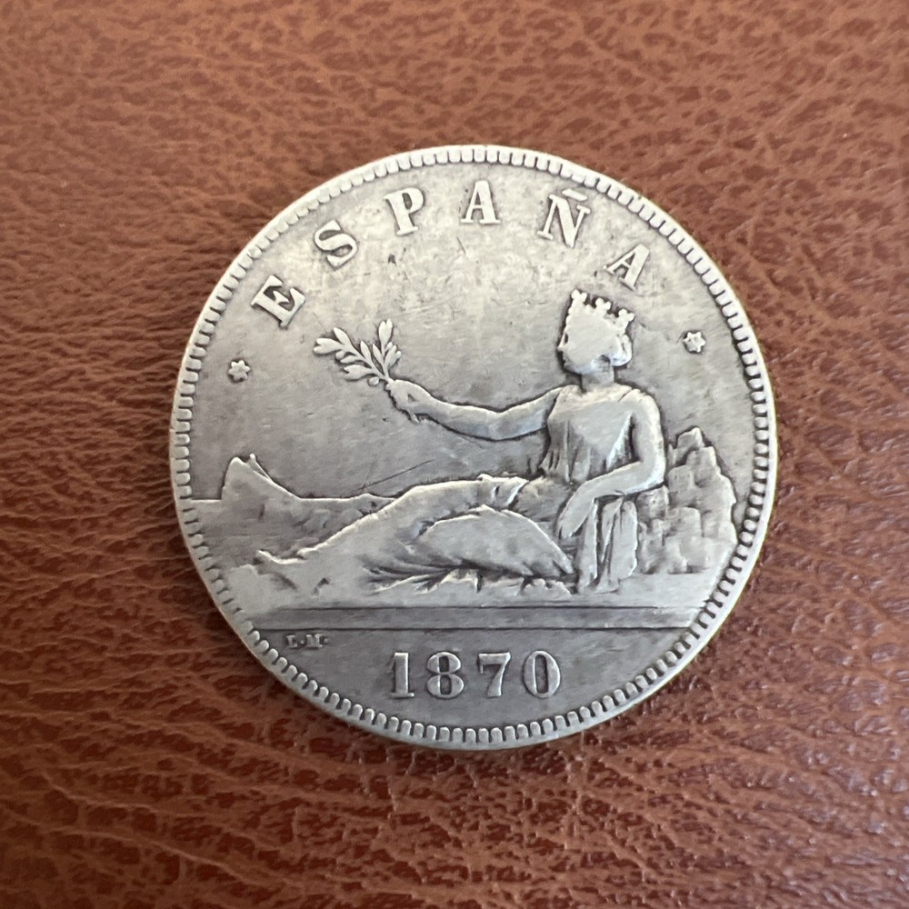 1870 Silver 5  Peseta Coin