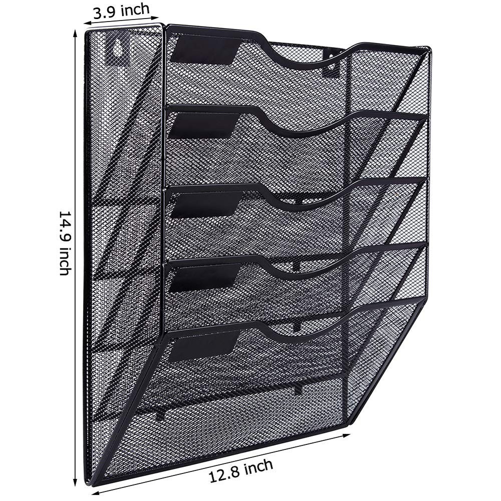 5 Pocket Mesh Hanging Wall File Organizer Wall Mounted Paper Document Folder ...