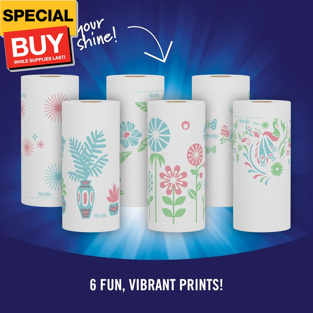 Pick-A-Size Paper Towels, Spirited Prints, 6 Double Rolls = 12 Regular Rolls, Ev