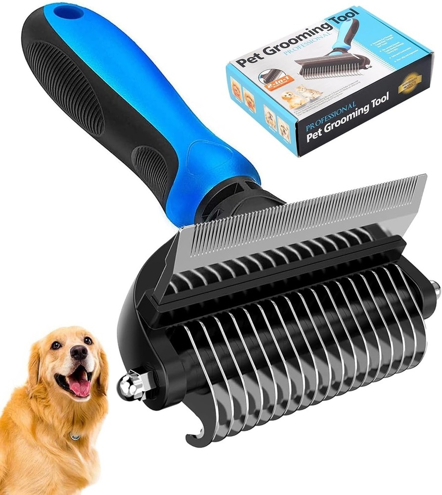 Professional-Grade Grooming Tool - Undercoat Rake & Deshedding Brush for Pets