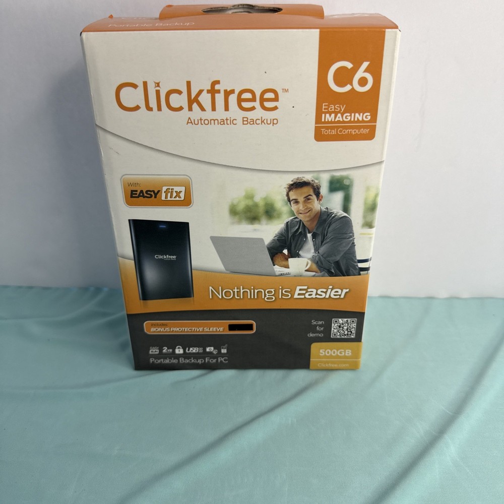 Clickfree Automatic Backup C6 For PC Computer Portable 500GB with Bonus sleeve