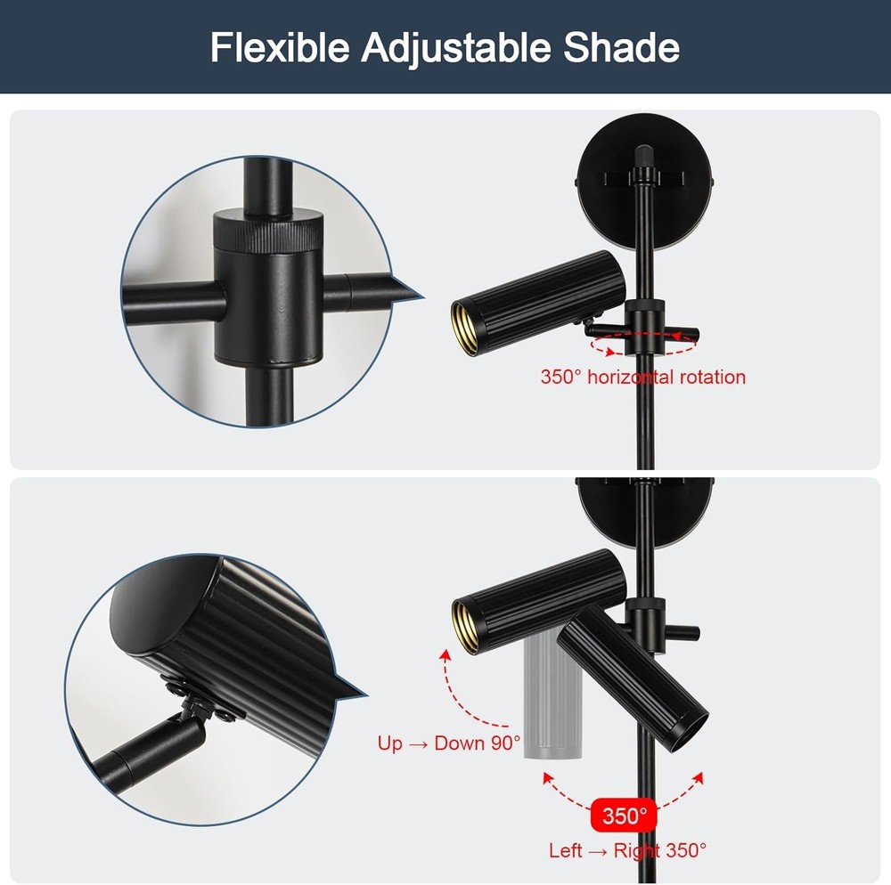 Black Wall Sconce Plug in 2 Lights Rotatable Switch