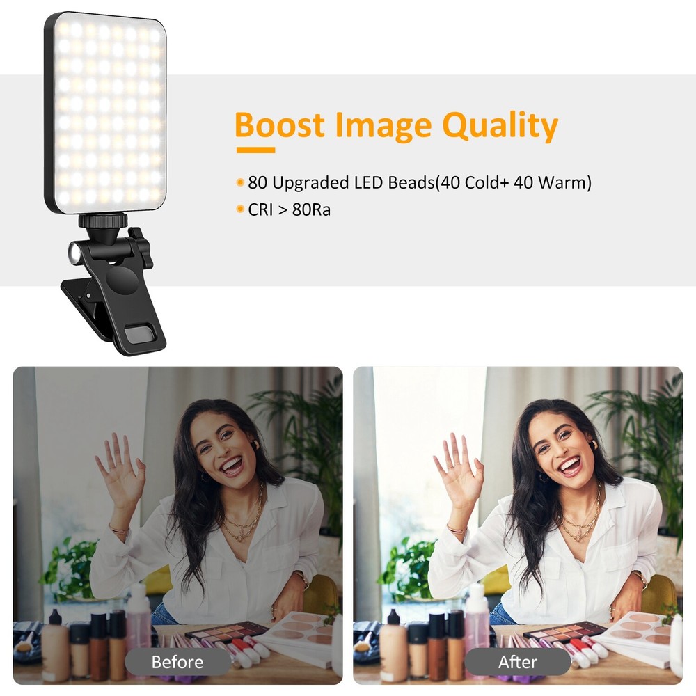 Selfie Light Phone Light with Clip, 80 LED 2000mAh Rechargeable Camera Light