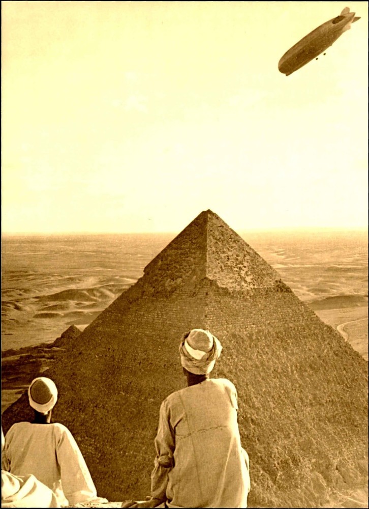 Zeppelin Over Pyramids Egypt Vintage Photo
