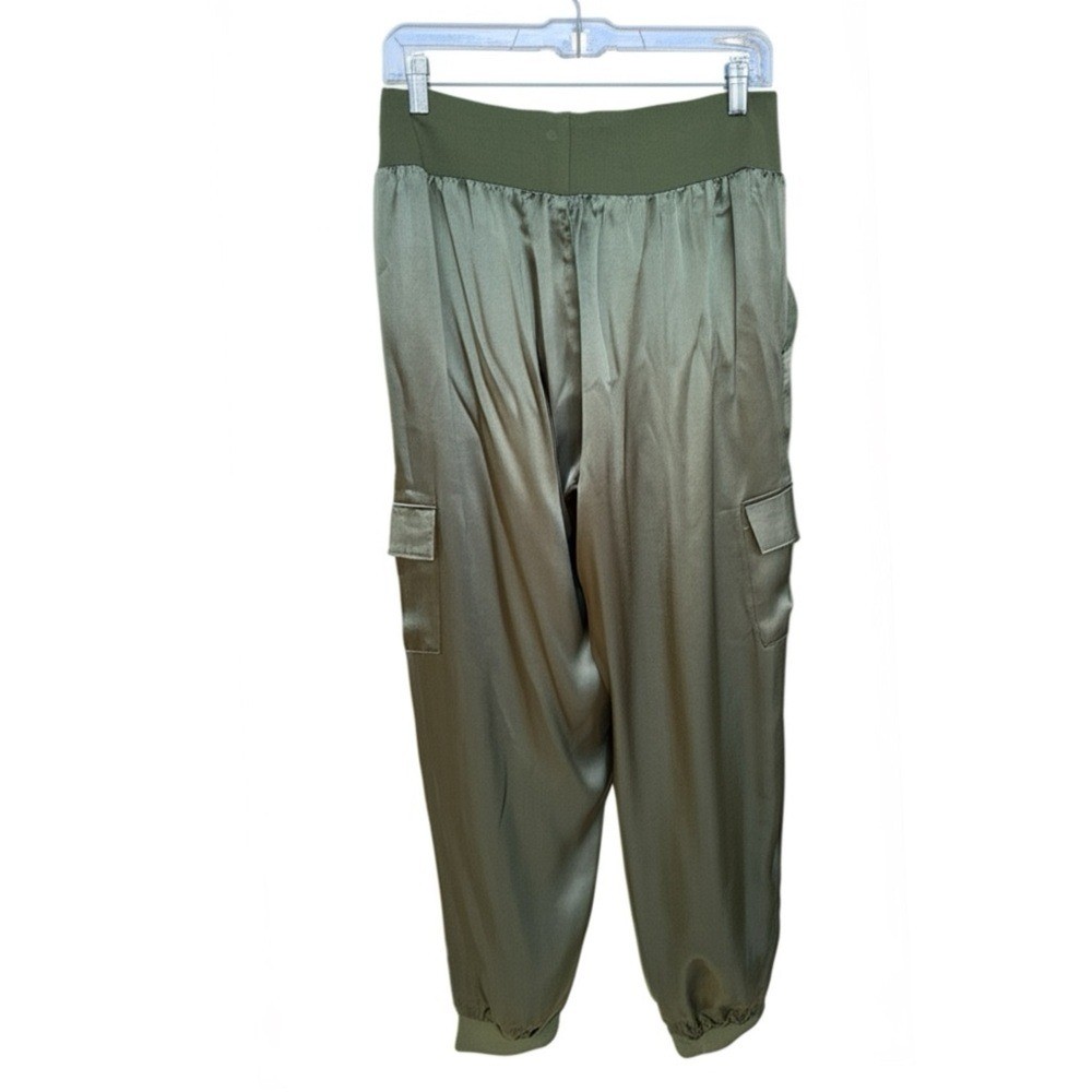 Luxe Look Satin Pocketed Joggers - Olive