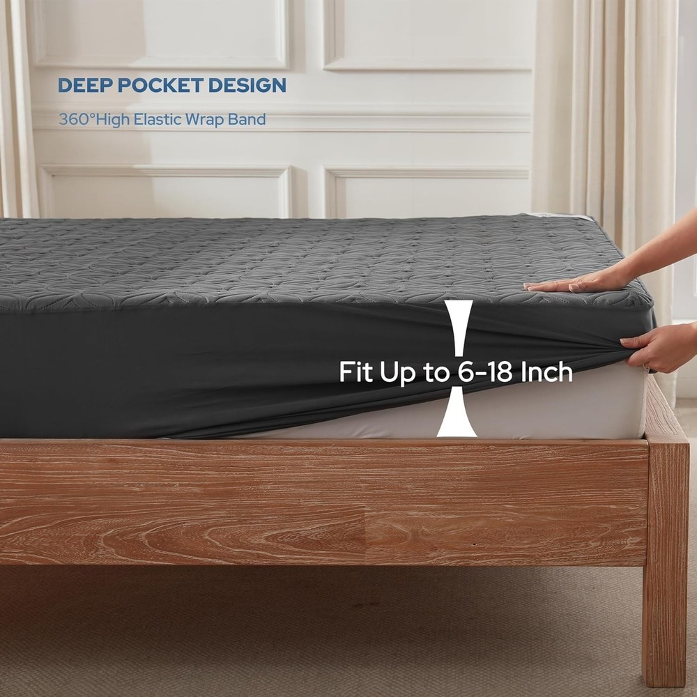 BEDLORE Waterproof Mattress Protector, Queen Size Mattress Pad (Gray)