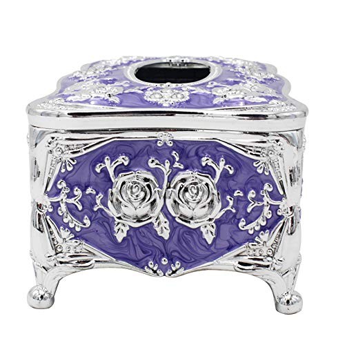 Vintage Tissue Box Holder Rectangular for Car Kitchen Table Silver Purple