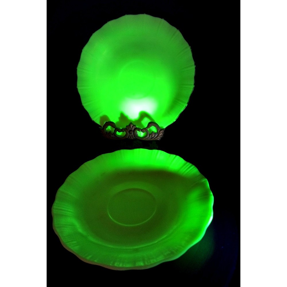 Two white Porcelain Saucers UV reactive