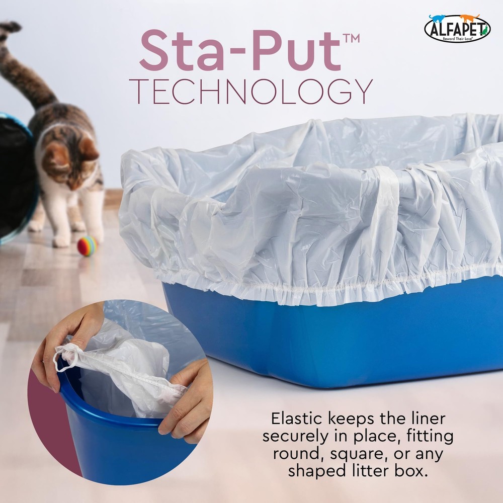 Alfapet Kitty Cat Litter box Disposable, Elastic Liners- 12-count-For Medium and