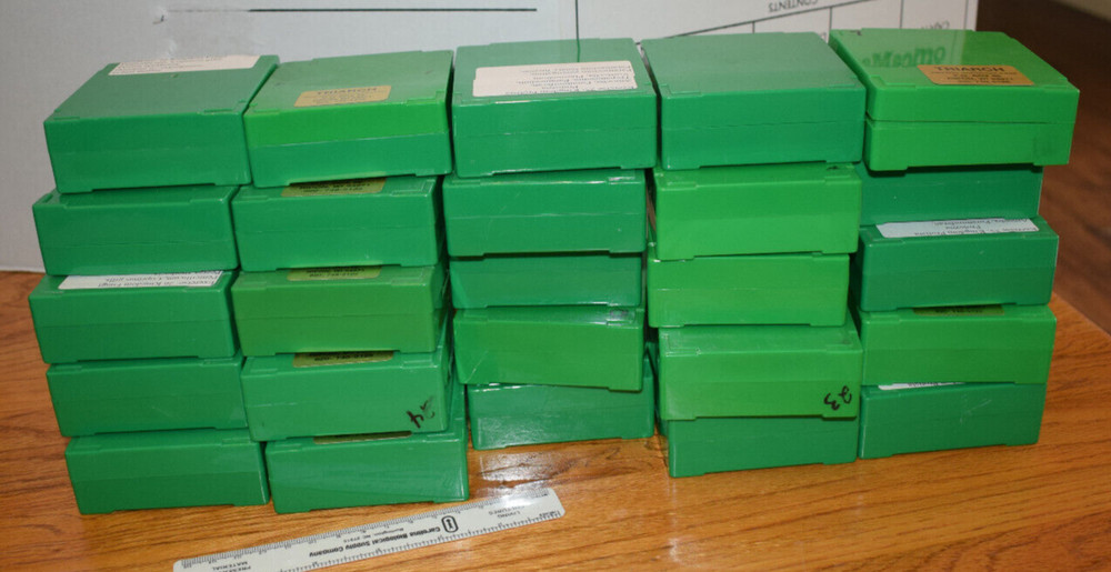 28 green plastic microscope slide boxes
