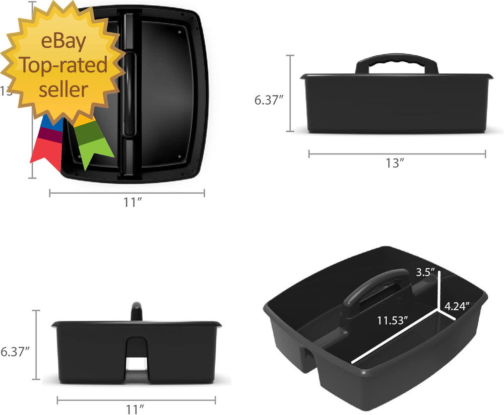 2 Compartment Large Caddy Multipurpose Classroom Organizer with Handle Black